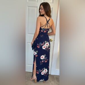 Fortune + Ivy Maxi Floral Dress with Criss Cross Back
